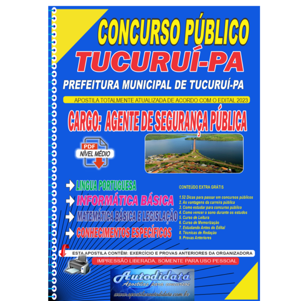 Prefeitura de Tucurui PA AGENTE DE SEGURANCA PUBLICA Apostila concurso de Tucuruí-PA 2023 - Agente de Segurança Pública