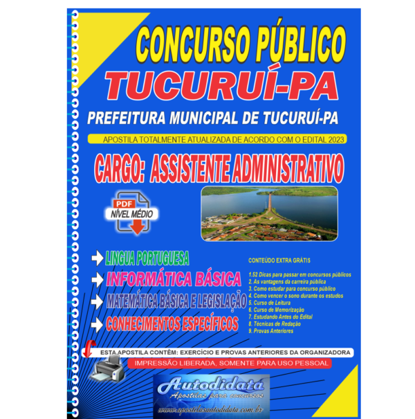 TUCURUI PA 2023 ASSISTENTE ADMINISTRATIVO Apostila concurso de Tucuruí-PA 2023 - Assistente Administrativo