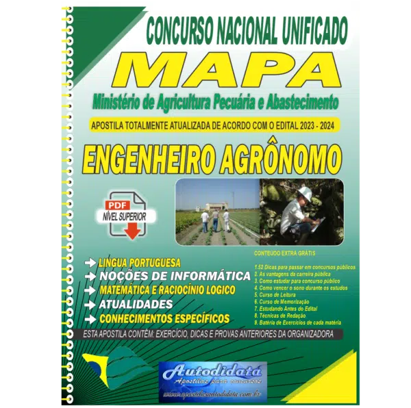 CONCURSO DO MAPA 2023 CONCURSO NACIONAL UNIFICADO ENGENHEIR AGRONOMO Apostila digital em PDF Concurso do Mapa – 2024 - Engenheiro Agrônomo