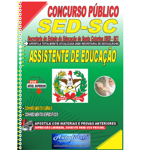 ASSISTENTE DE EDUCACAO SANTA CATARINA Apostila concurso da SED-SC 2024 - Assistente De Educação