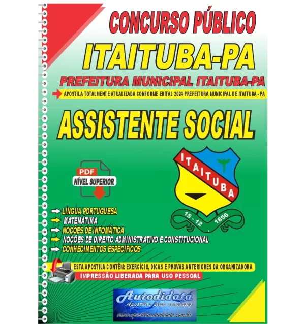 Apostila Prefeitura de ITAITUBA PA ASSISTENTE SOCIAL NOVO Apostila Digital Concurso Prefeitura de Itaituba - PA 2024 Assistente Social