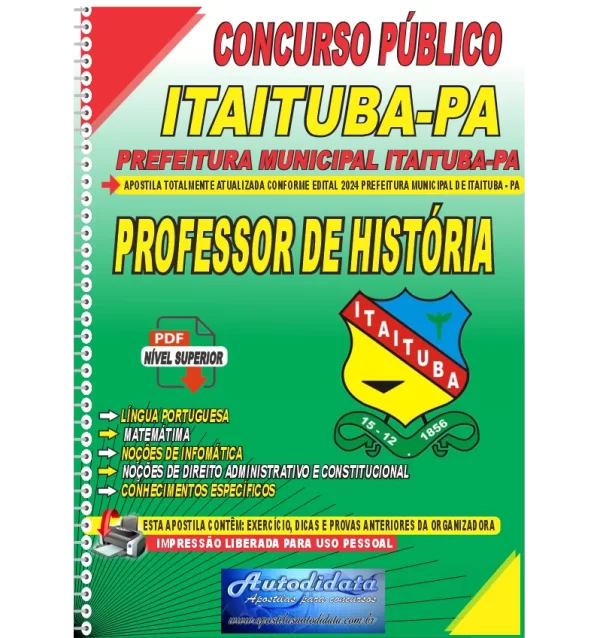 Apostila concurso da Prefeitura de ITAITUBA PA 2024 Professor de Historia novo Apostila Digital Concurso Prefeitura de Itaituba - PA 2024 Professor de História