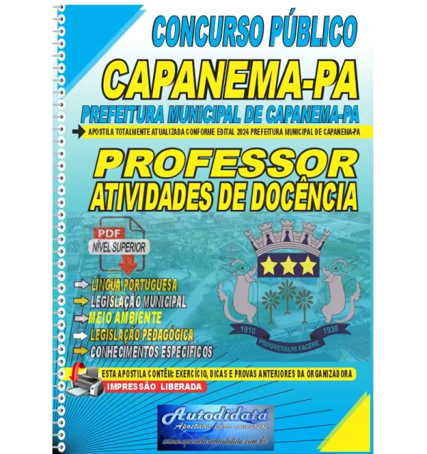 Apostila digital PREFEITURA DE CAPANEMA PA PROFESSOR EDUCACAO INFANTIL NOVO Apostila digital concurso da Prefeitura de Capanema-PA 2024 - PROFESSOR EM ATIVIDADE DE DOCÊNCIA