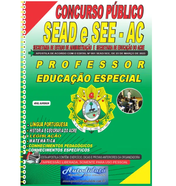 PROFESSOR EDUCACAO ESPECIAL NOVO 1 Apostila impressa concurso da SEDUC-ACRE 2024 – Professor Educação Especial